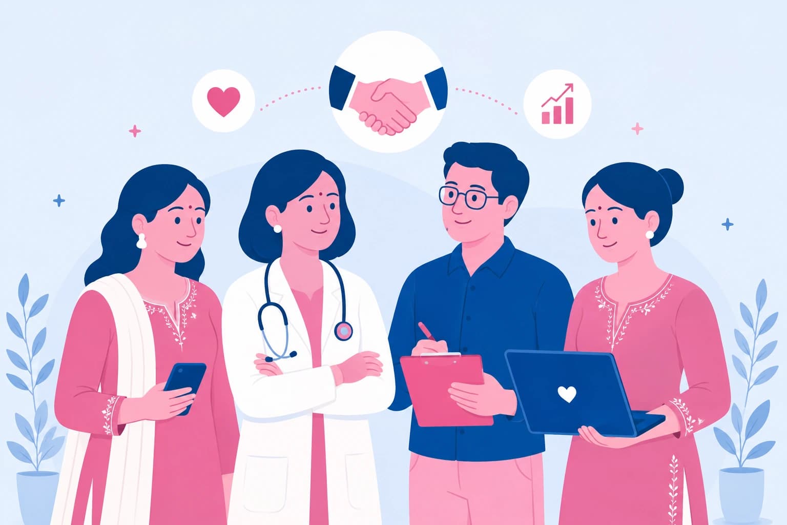A diverse Pregacoach team working together