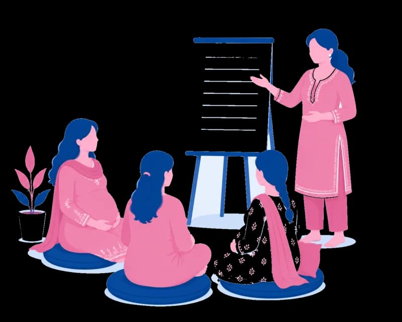 Antenatal class instructor with expecting parents
